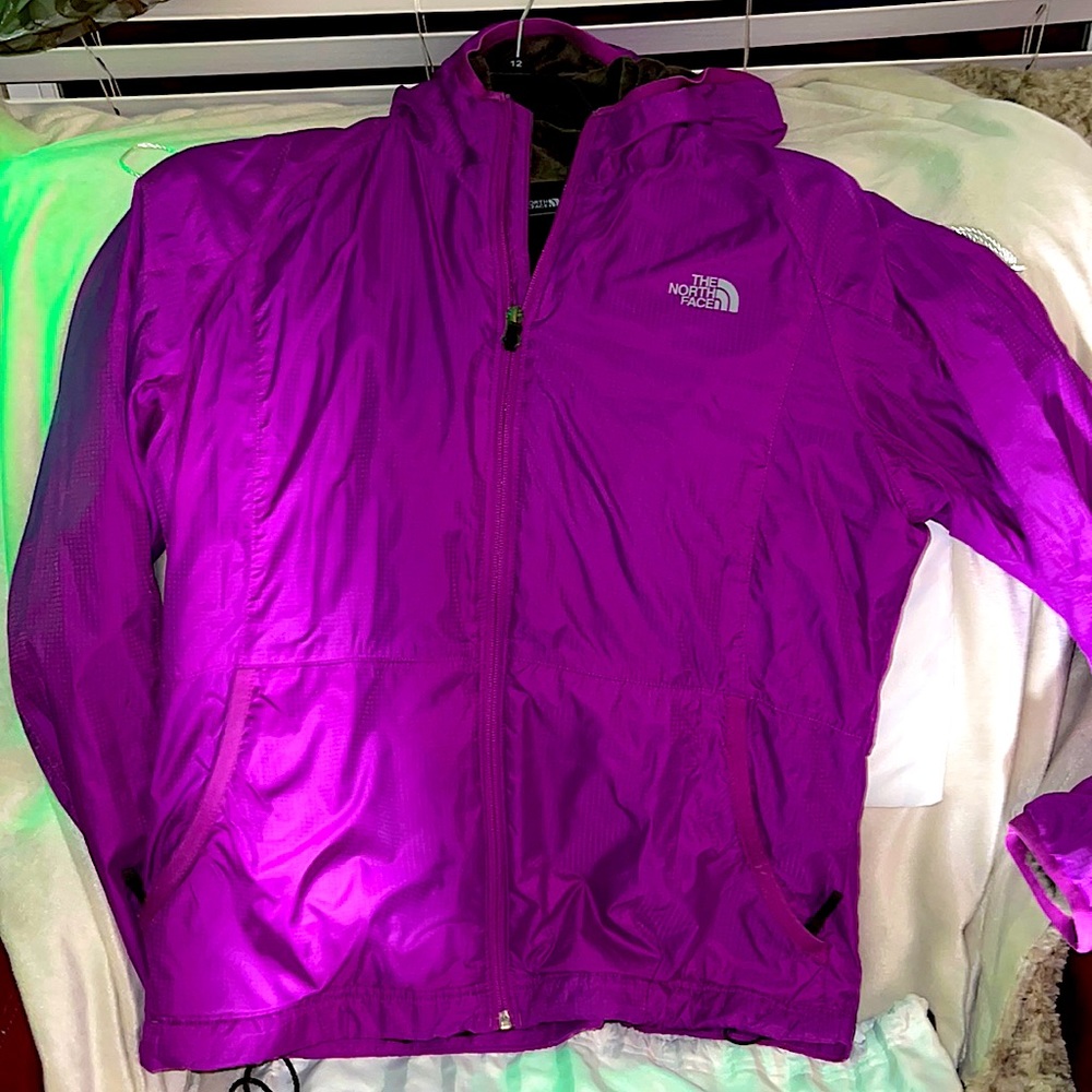 The North Face Womens Sherpa Lined Hooded Zip Up Warm Jacket Purple Size LG